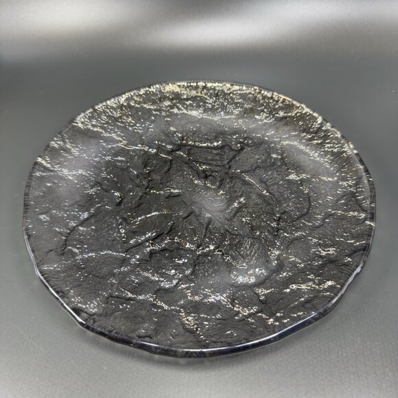 Vintage JSG Oceana Art Glass Metallic Black Texture Glass Dish Plate 9inch Wide - Picture 13 of 14